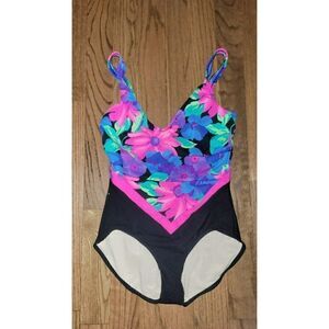THE SLIMSUIT Vintage Hawaiian Floral Plus Size One-Piece Swimsuit Women's Sz 16